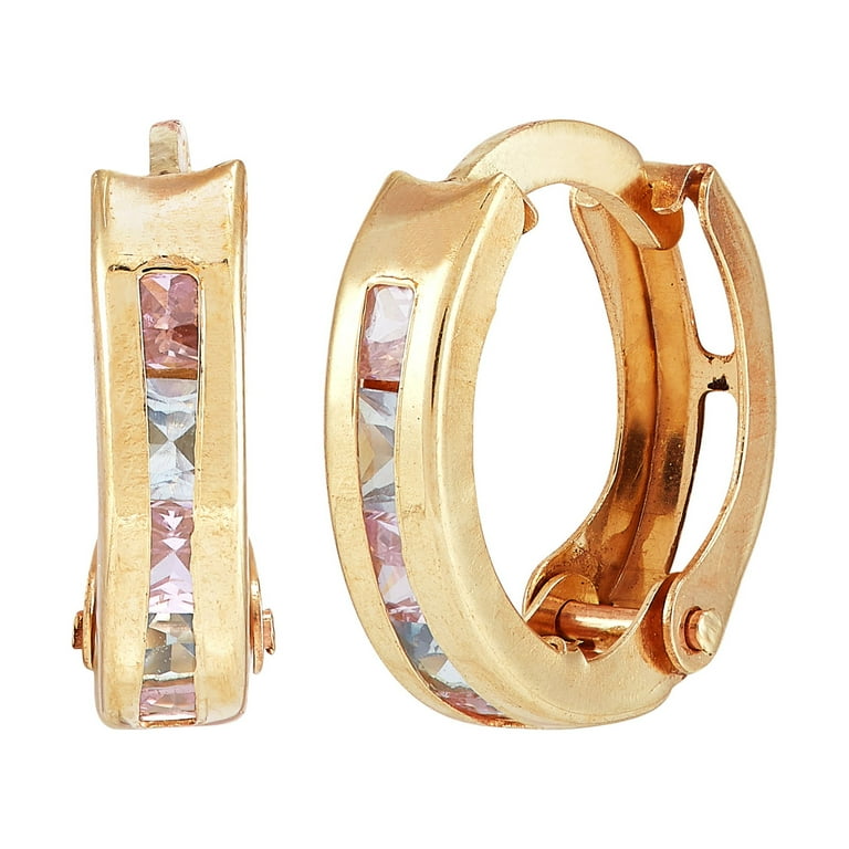 Brilliance Fine Jewelry Blue and Pink Cubic Zirconia Huggie in 10K Yellow Gold