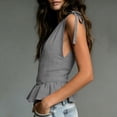 thumbnail image 5 of HongQid Women's Tie-Shoulder Ruffle Peplum Blouse Summer Sleeveless V Neck Linen Blend Tank Tops, 5 of 6