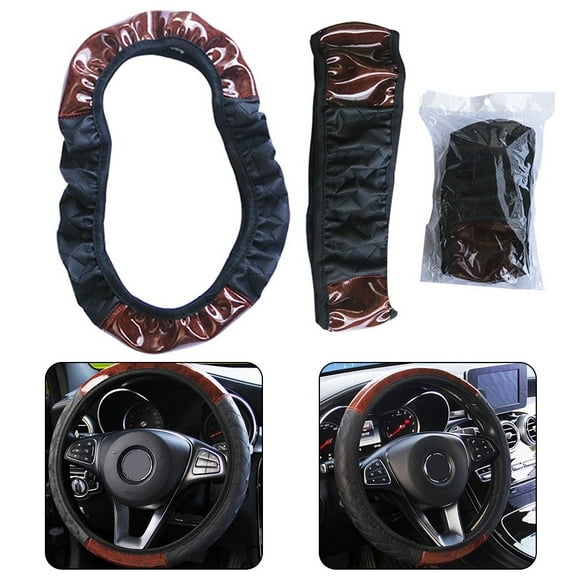Gerich Wood Grain Faux Leather Car Steering Wheel Cover 14.5 to 15.5 inch Diameter