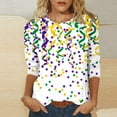 thumbnail image 4 of Mardi Gras Shirt Women Plus Size Cute Graphic Crew Neck Funny Tee Tops Casual Trendy 3/4 Sleeve Party Carnival Pullover Holiday New-Orleans Tunic Shirts, 4 of 6