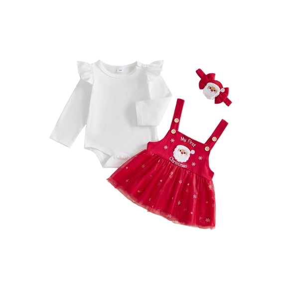 RUINIXCW Infant Girl Christmas Outfit Long Sleeve Romper Overall Dress and Headband