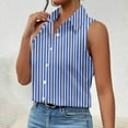 thumbnail image 2 of Staron Women's Casual Sleeveless Button Down Collar Tank Top Striped Blouse Basic Relaxed Loose Fit Vacation Beach Travel Shirt, Blue M, 2 of 7