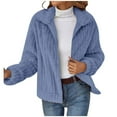thumbnail image 1 of WEIYLL Womens Fleece Jacket Solid Color Warm Plush Zipper Pocket Long Sleeved Lapel Light Blue Going Out Fall Tops Size 3XL, 1 of 9