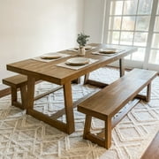 Plank+Beam Farmhouse 72 Dining Table, Solid Wood Rectangular Kitchen Table for 6 People