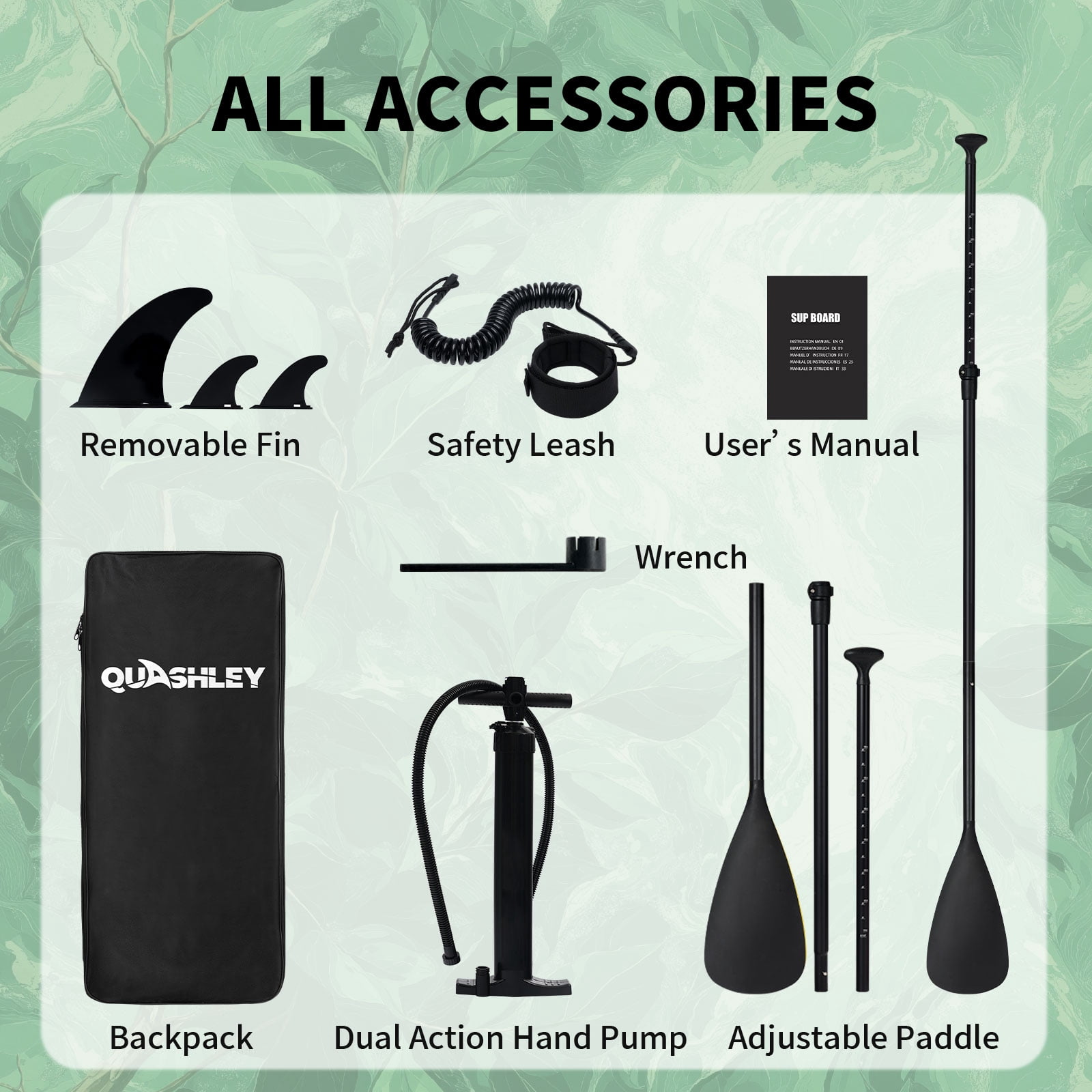 Quashley Wide Inflatable Stand up Paddle Board, 11 ft x 34 inch All-Around SUP Board with Paddle, Hand Pump, Backpack and Leash