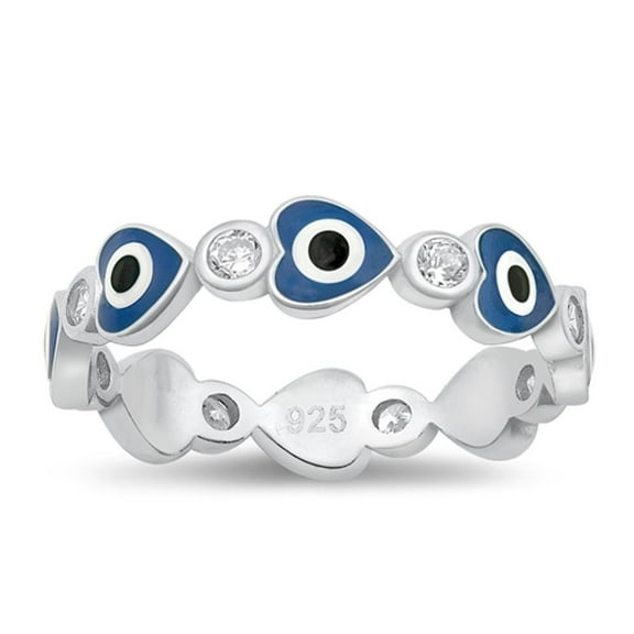 Clear Cubic Zirconia Evil Eye Heart Ring .925 Sterling Silver Band White Jewelry Female Male Size 6