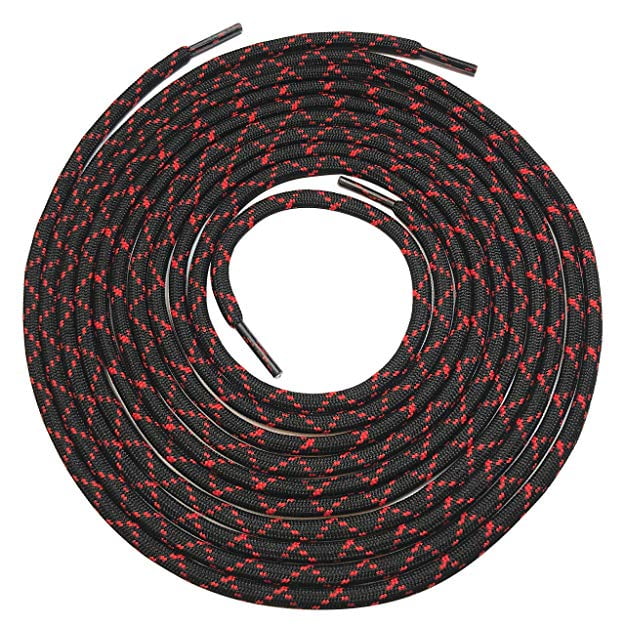 Heavy duty black red round boot shoe laces for hiking work athletic sneakers 