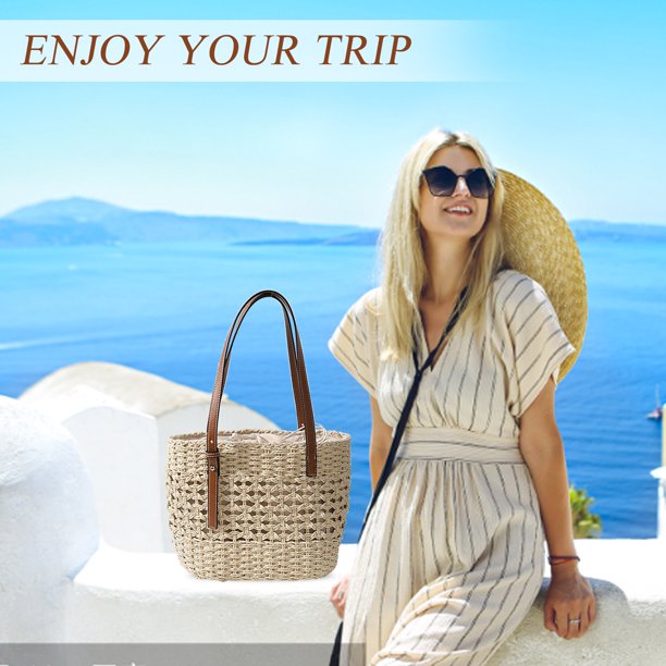 Bolso Bolso tejido ahuecado a la moda Bolso de gran capacidad y correa ajustable (Beige)