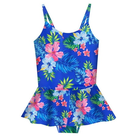 

Gubotare Girls Swimwear Suspender Floral Pattern Beach Bathing Suit Swimsuit For 4 To 12 Years Swimming Pool Hot Spring 3 with Blue 5-6Years