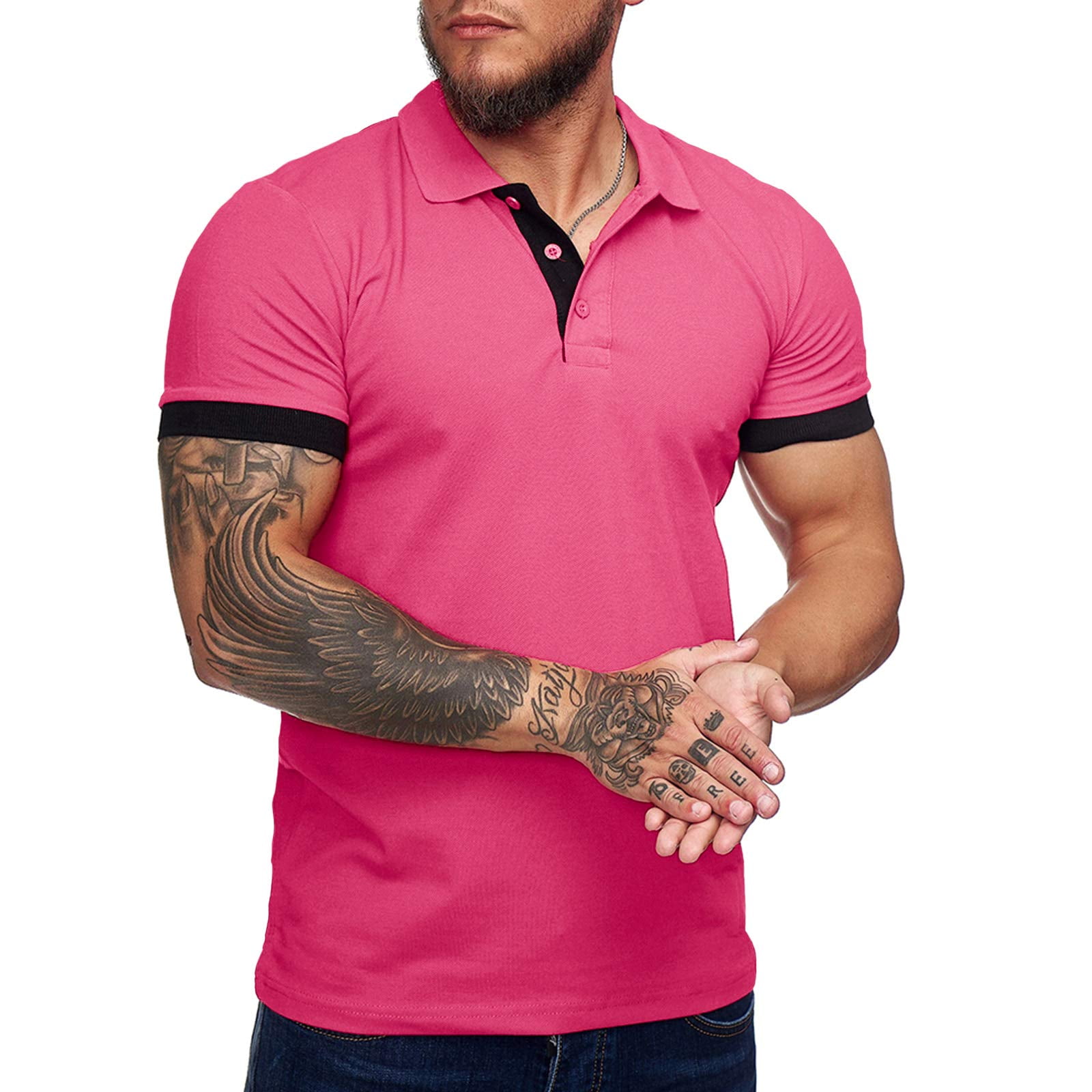 Ybenlow Men's Short Sleeve Tops Solid Cotton Polo Shirt Short Sleeve Polo Shirt