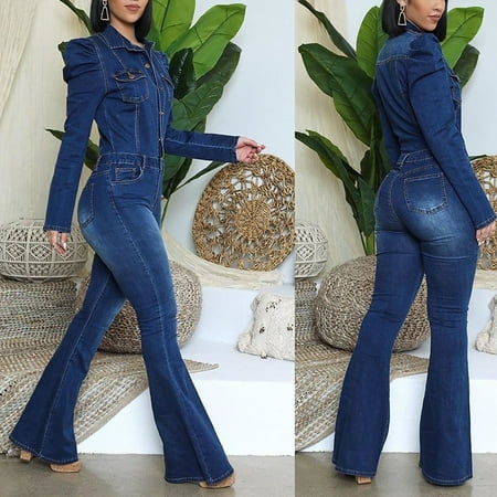 

Yuwegr Jumpsuits For Women Casual Summer Plus Size Jumpsuit Stretchy Dressy Loose Button Rompers Bodysuit Blue S