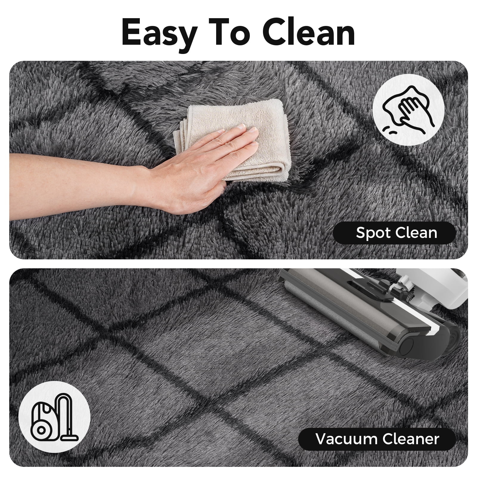 CozyDesg Shag Area Rugs,4'x6' Soft Fluffy Shaggy Carpet for Living Room,Large Rug for Bedroom Dining Room Home Decor Room Decor,Dark Gray & Black