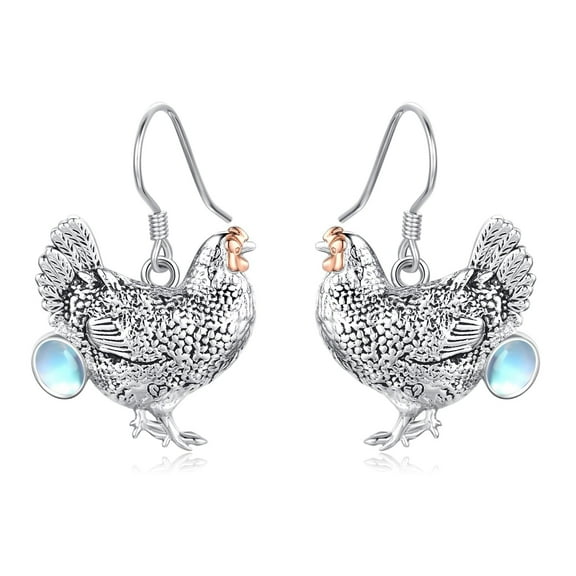 Midir&Etain Chicken Earrings 925 Sterling Silver Hypoallergenic Dangle Earrings Moonstone Earrings Chicken Jewelry Gifts for Women