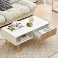 thumbnail image 4 of 40.94" Rectangle Coffee Table with Solid Wood Legs, Sliding Drawer Storage - Modern Living Room Furniture, White, 4 of 9