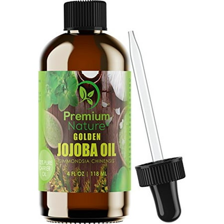 Golden Jojoba Oil Pure Natural - 4 oz Cold-Pressed Unrefined Natural Oil For Face Hair Nails & Skin - Remove Makeup Slow Down Signs of Aging - Premium (Best Jojoba Oil For Hair)