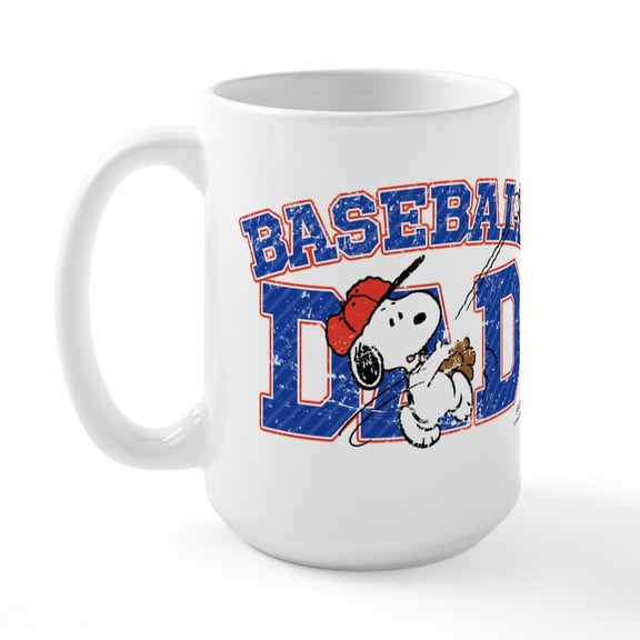 CafePress - Snoopy Baseball Dad Large Mug - 15 oz Ceramic Large White Novelty Mug