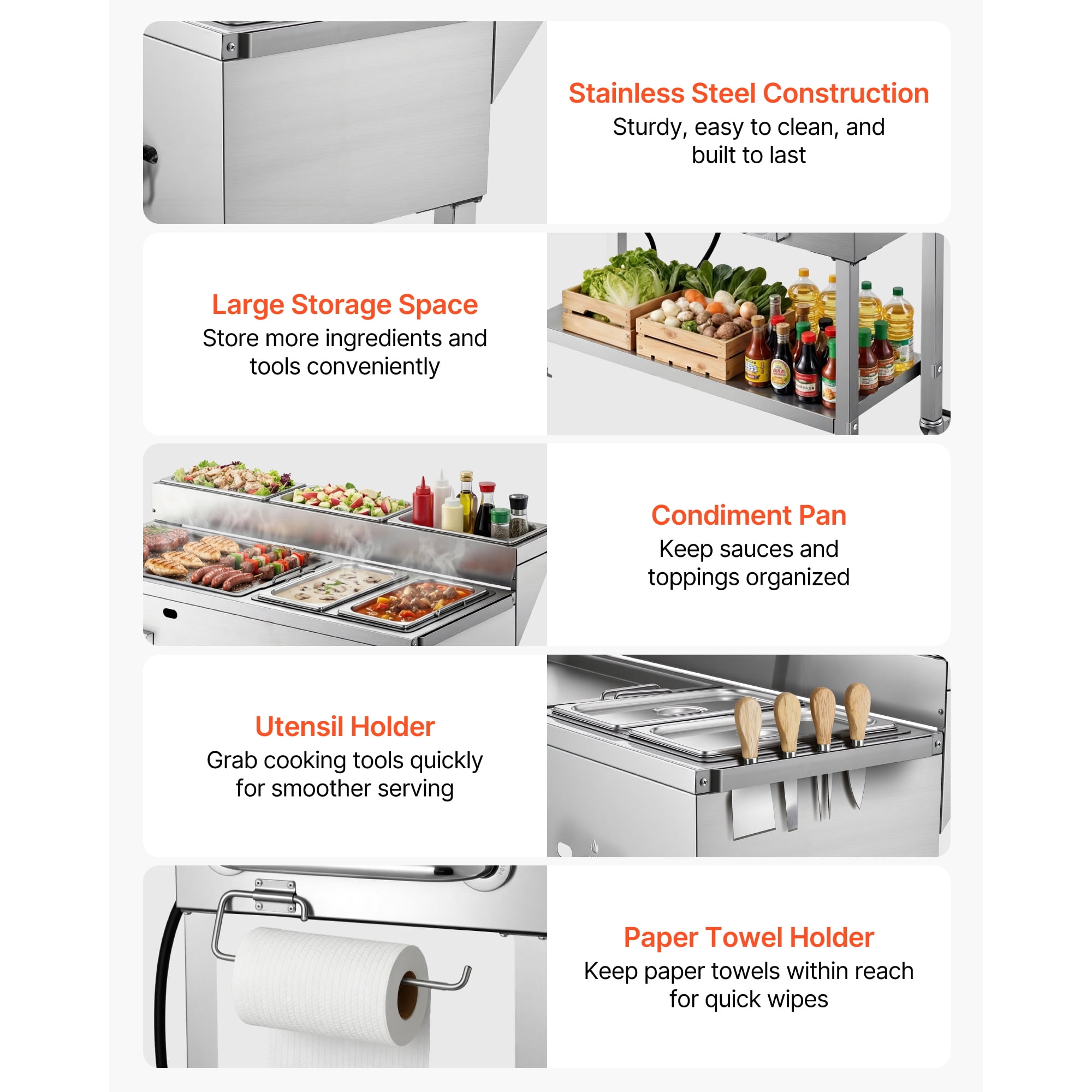 KFFKFF Outdoor Propane Griddle with 3 Burners (11,600 BTU Each), Stainless Steel Cooking Surface, Includes Two 1/3 Size Food Warming Pans, Portable Design with 4 Lockable Wheels