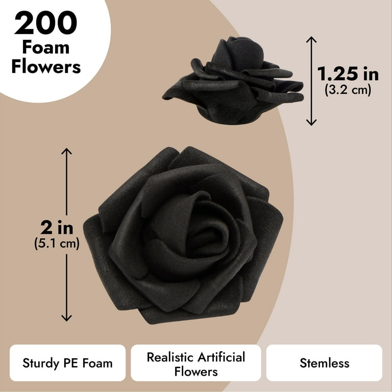 200 Pack Black Roses Artificial Flowers for Decoration, Stemless