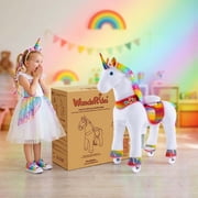 WondeRides Ride on Rainbow Unicorn Toys for Girls Ride on Horse Riding Pony Toy for Toddlers for 3-5 Years Old ( Size 3, 30.1 inch Height) Plush Walking Horse Animal Rocking Mechanical with Wheels.
