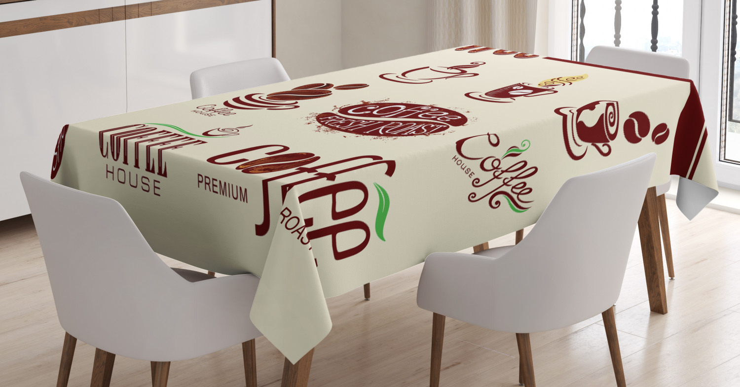 Coffee Tablecloth, Coffee House Pattern Abstract Set of Design Elements