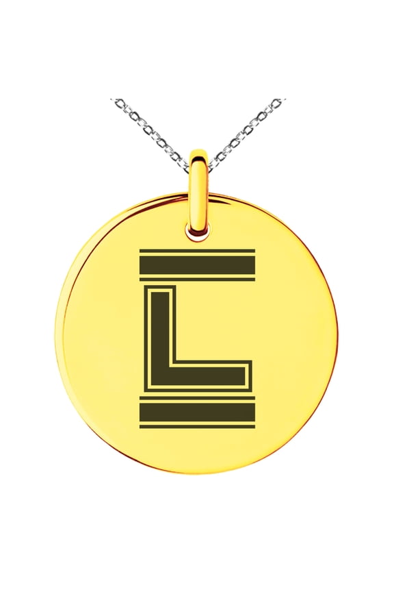 Stainless Steel Letter L Initial Empire Monogram Engraved Small Medallion Circle Charm Pendant Necklace