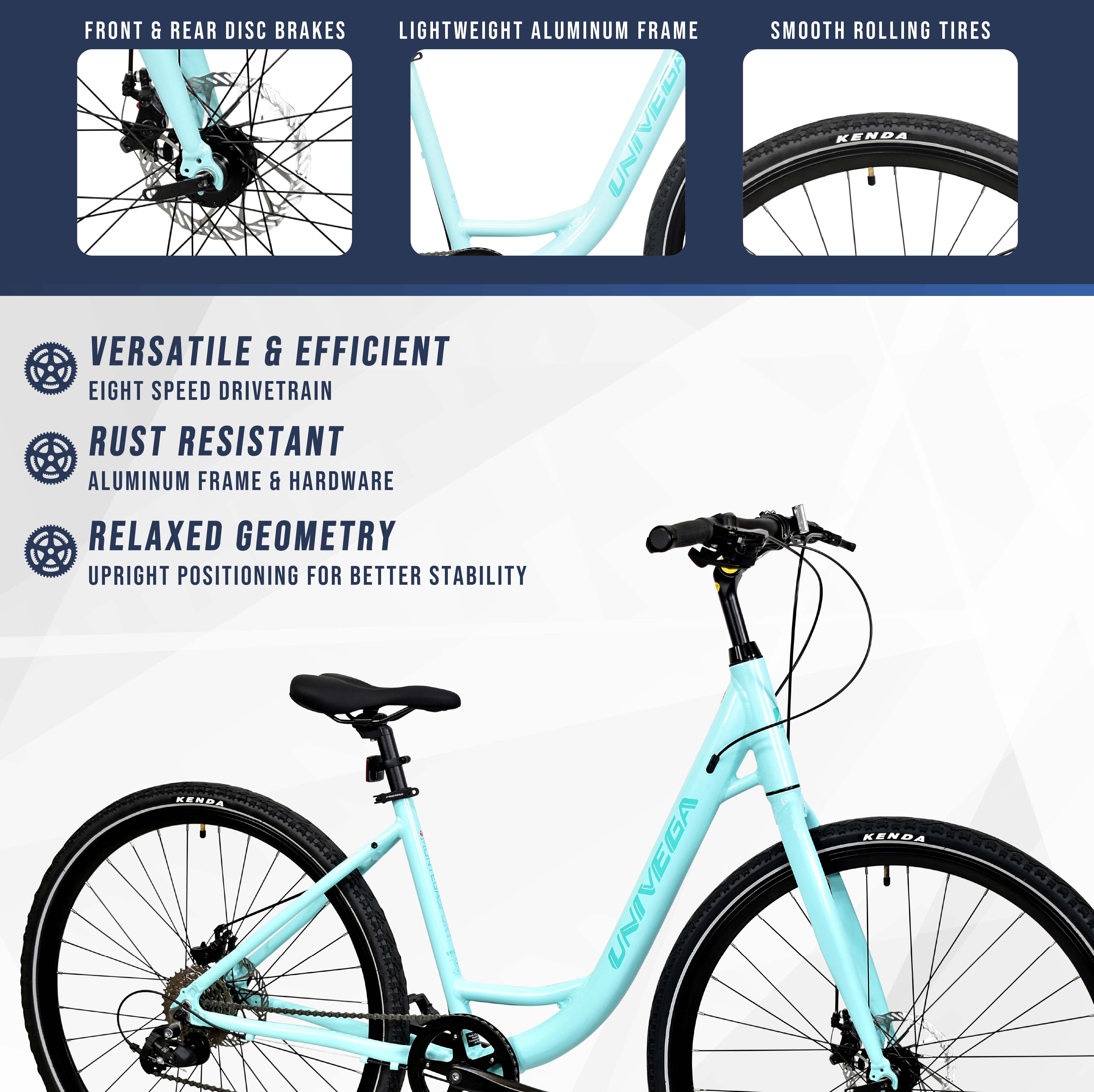 700C Univega Montega Sport Step Thru Comfort Hybrid Adult Bicycle, Medium Frame, Fits Rider 5'6" - 5'10", Unisex, Mint