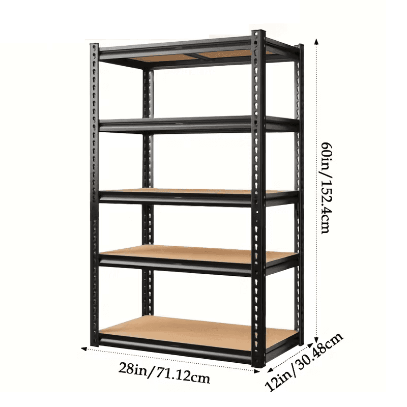 Heavy Duty 5-Tier Metal Shelving Unit, 60" Adjustable 2000lbs Capacity Garage Storage Rack, Utility Shelf for Kitchen, Basement, Warehouse, Living Room, Black
