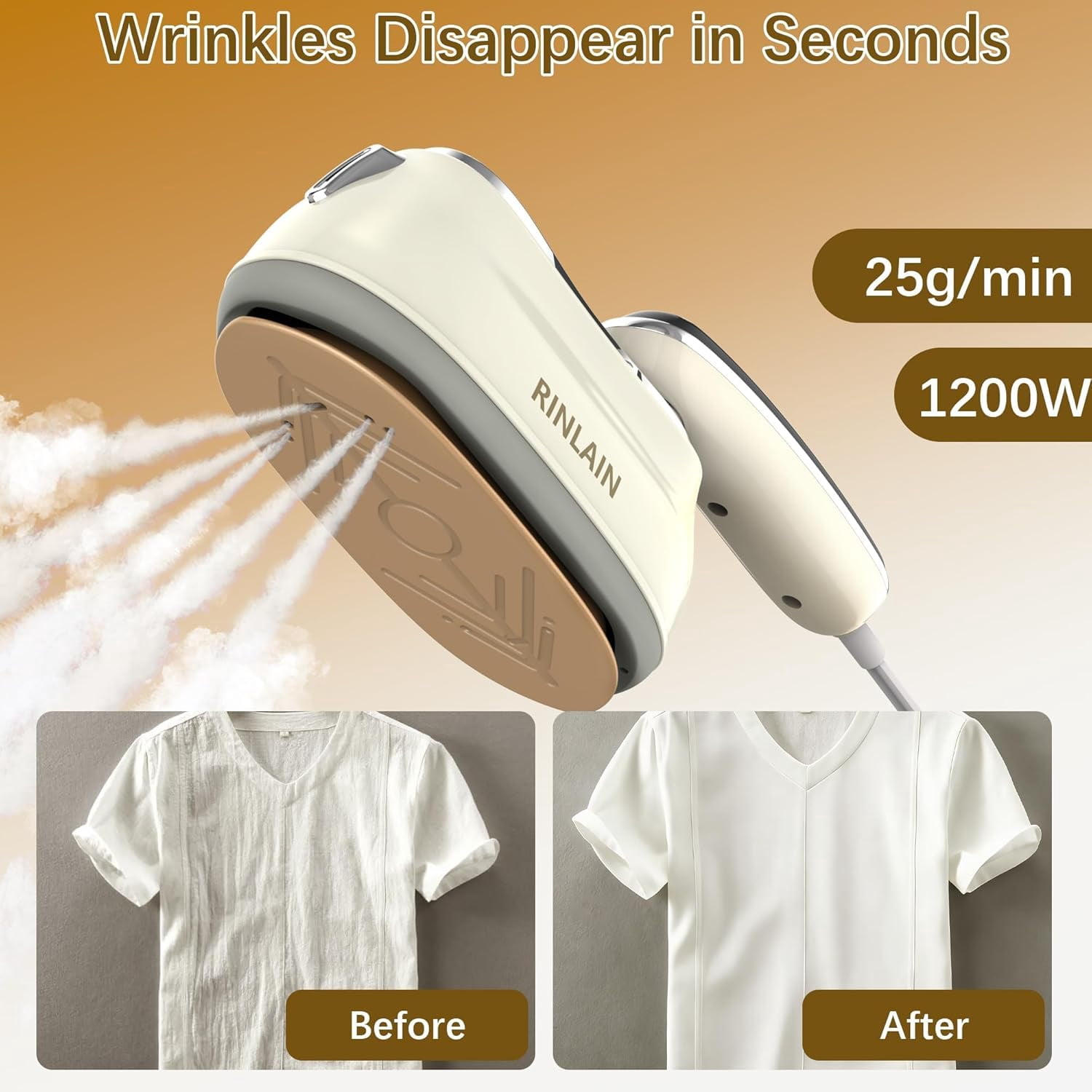 Steamer for Clothes, 2-in-1 Garment Steamer & Steam Iron for Clothes, 1200W Travel Steamer for Clothes, Max 25g/min Steam, Handheld Steamer & Portable Iron for Quick Wrinkle Removal, 110-120V