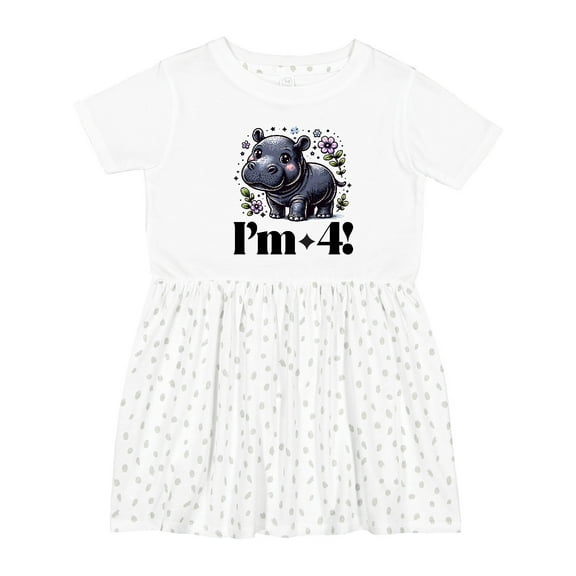 Inktastic 4th Birthday Hippo 4 Year Old Girl Girls Toddler Dress