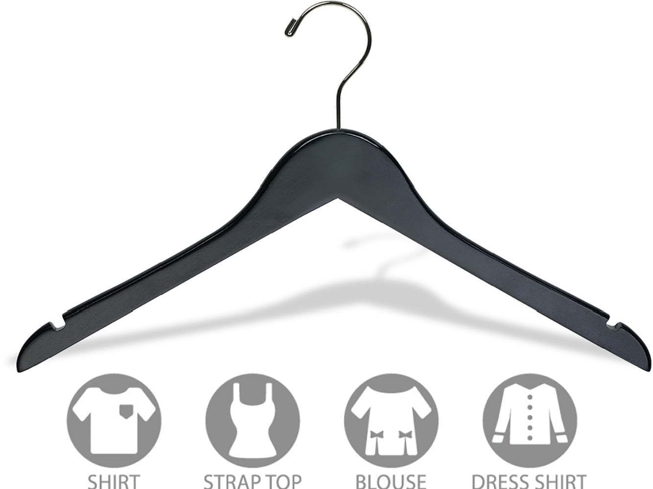 INTERNATIONAL HANGER Rubber Coated Black Wood Top Hanger, 100 Pack