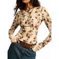 thumbnail image 2 of Women'S Floral Knitted Long Sleeve Crew Neck Going Out Slim Fit Tops Fall Outfits Trendy Clothes Apricot Color S, 2 of 9
