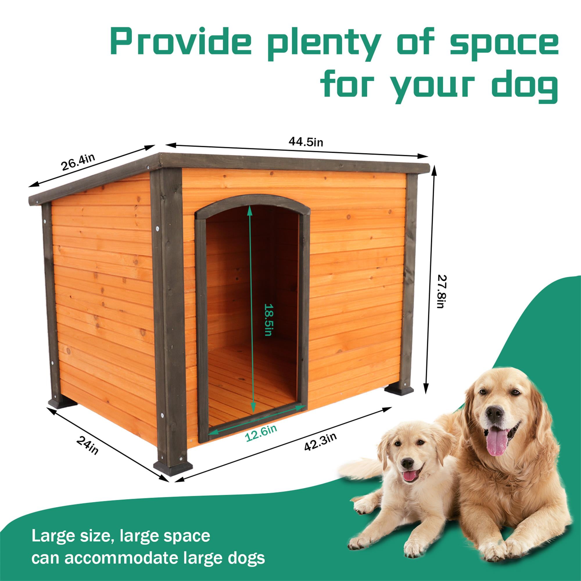 Pefilos 26.4" Width Outdoor Wooden Dog House for Medium Dogs with Raised Feet, Removable Floor Weatherproof Pet Cat House, Gold Pefilos 26.4" Width Outdoor Wooden Dog House for Medium Dogs with Raised Feet, Removable Floor Weatherproof Pet Cat House, Gold