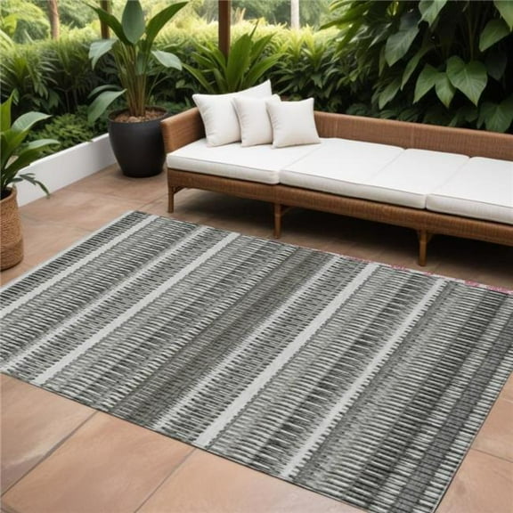HomeRoots 577467 9 x 12 ft. Striped Washable Indoor & Outdoor Rectangle Area Rug, Gray, Charcoal & Ivory