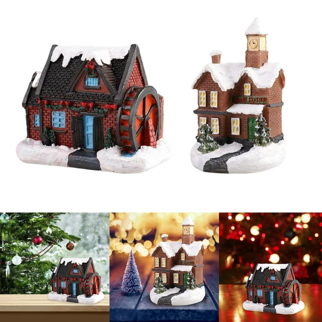 Decoración de Vacaciones Perfecl 2 Uds Resina Navidad Nieve LED Casa