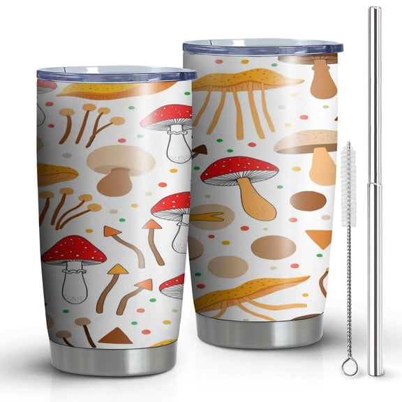 Tumbler with Lid and Straw, Mushroom Double Insulated 20 oz Coffee Tumbler for Water Wine Beer Water Bottle Gift for Family Boyfriend Fathers Husband
