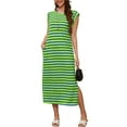 thumbnail image 3 of Asklazy Plus Size Womens Maxi Dresses Crew Neck Sleeveless Casual Long Dress,US Size,2XL,Green, 3 of 12