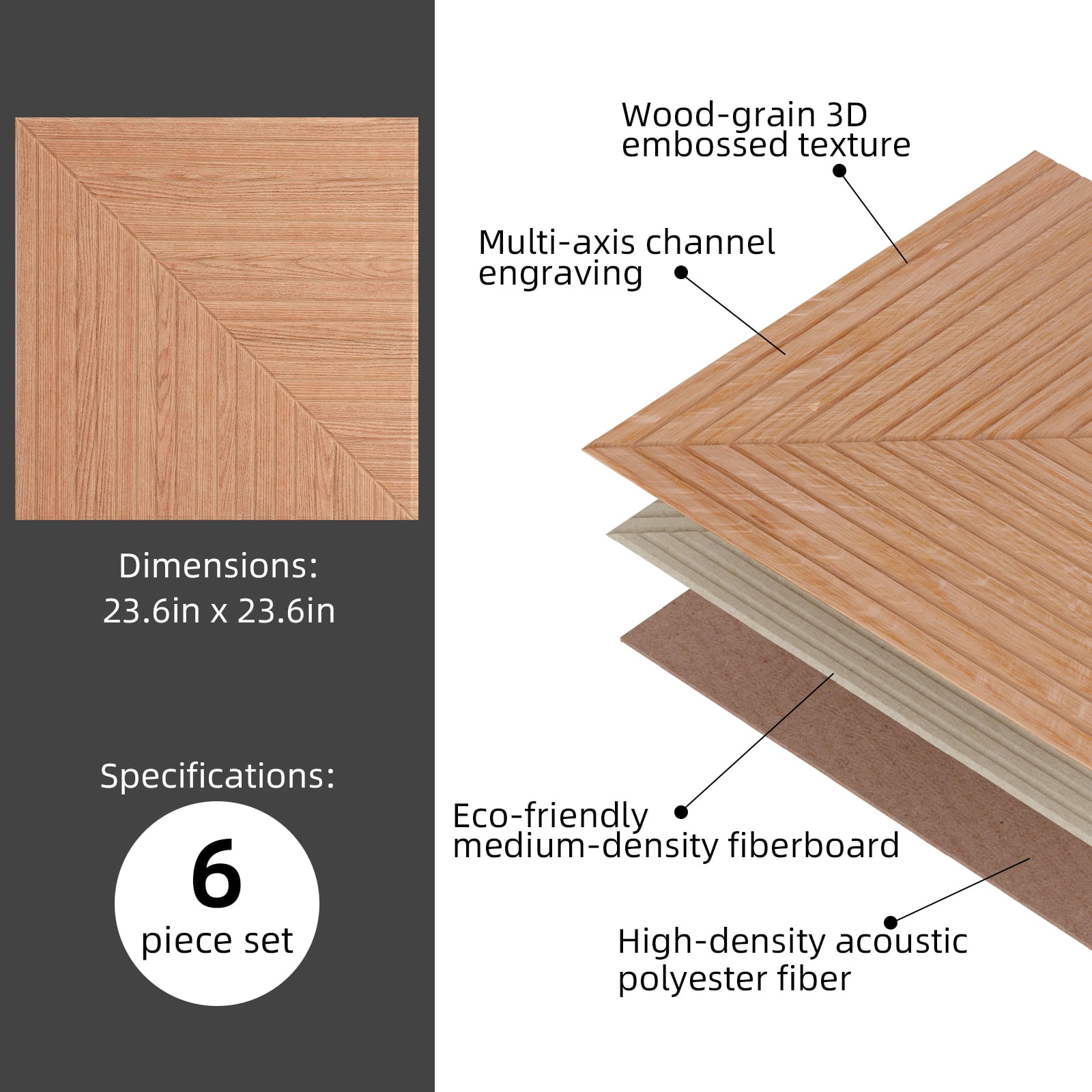 6 Pack Large Acoustic Panels, 23.6*23.6 Inch Decorative Sound Absorbing Panels, Noise-Reducing and Flame-retardant for Studio, Home (/Diamond weave light color )