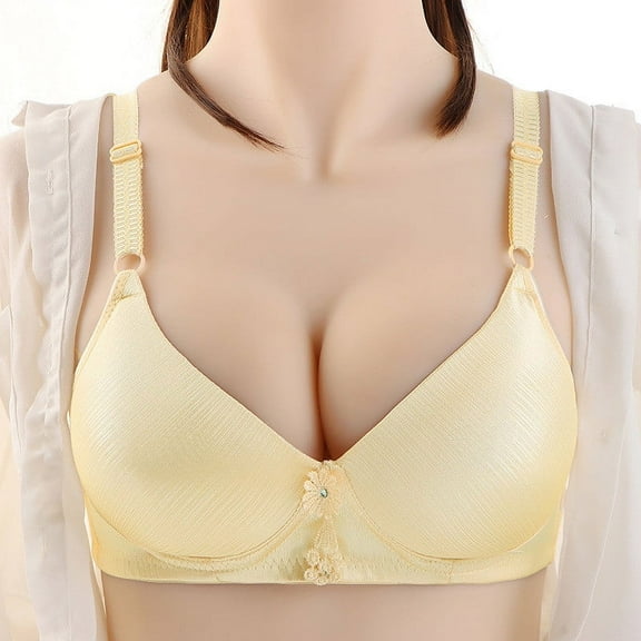 Loopsun Plus Size Bras for Women, Women Plus Size Non-Steel Ring Non-Magnetic Buckle Underwear Mid Aged and Elderly Womens Bras Yellow L
