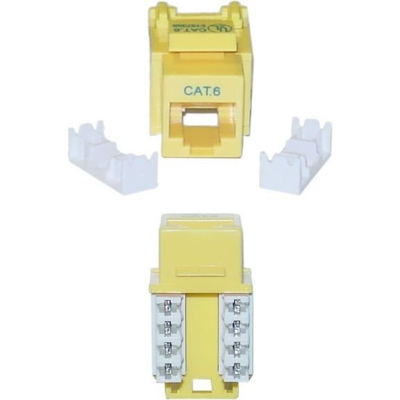 Cat6 Keystone Jack, Yellow, RJ45 Female to 110 Punch Down