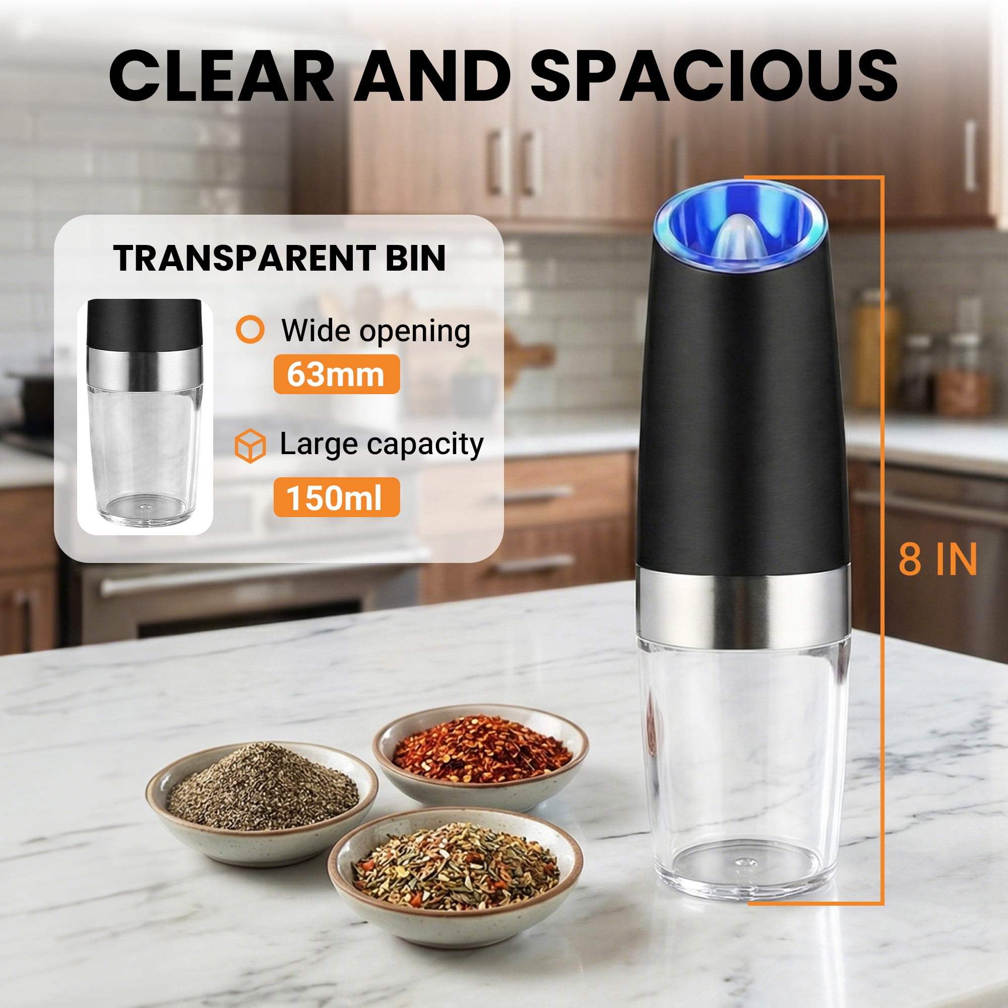 DAYBETTER Salt and Pepper Grinder Set, USB Rechargeable Electric Salt and Pepper Grinder Set, Adjustable Coarseness Mill Grinders, for Kitchen, Dining & Camping