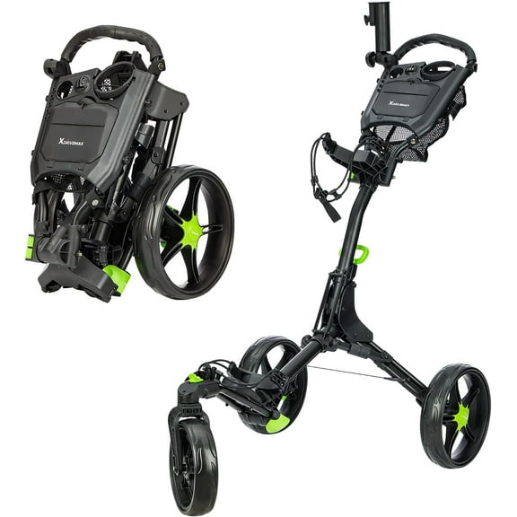XDriveMax Golf Push Cart 3-Wheel With Umbrella Stand, Swivel Front Wheel Designed For Golf Clubs And Bags Enhanced Storage