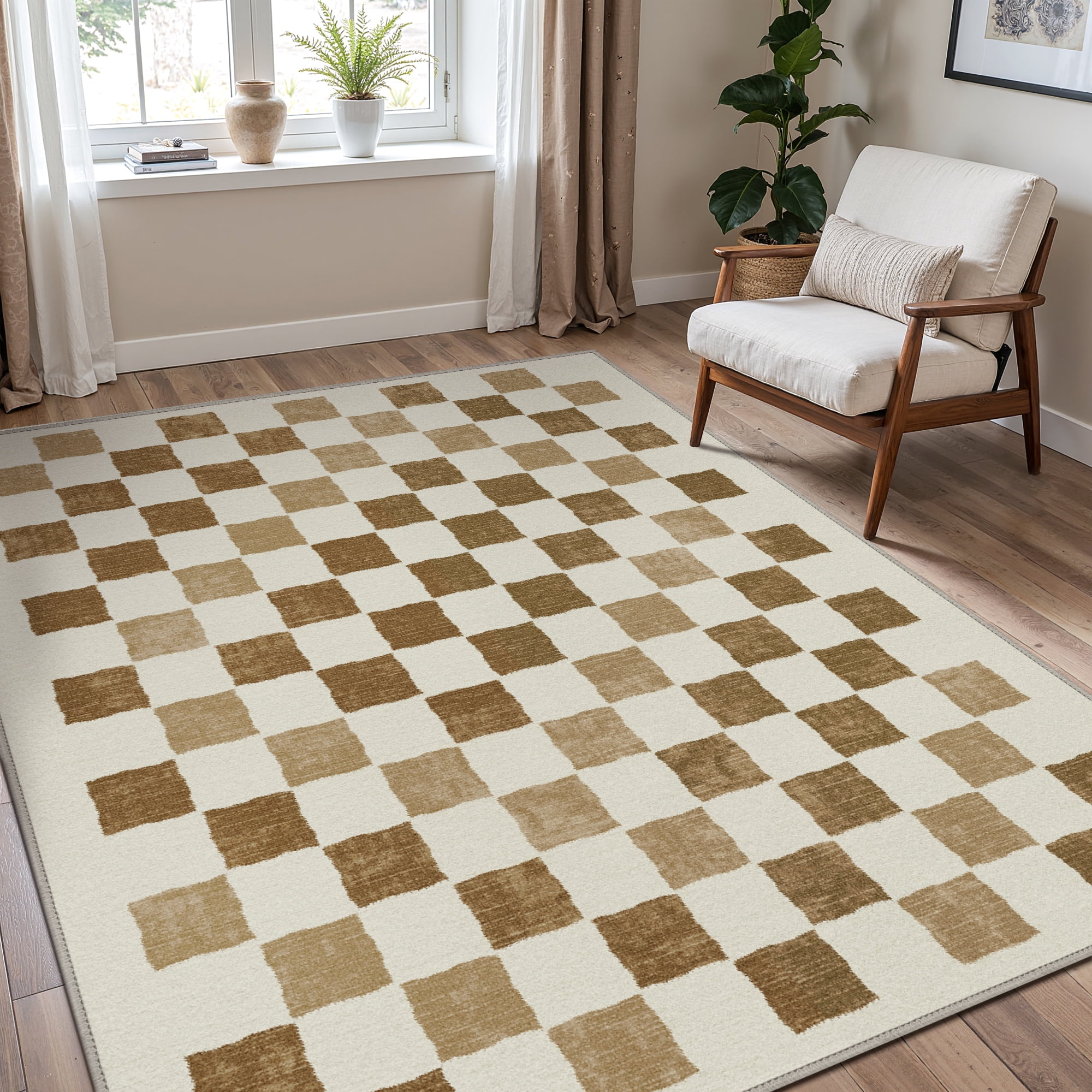 DEORAB Outdoor Rugs 8'X10' Chenille Patio Rug Three-Layer Material Imitation Silicone Spot Molding Camping Outside Rv Mat,BROWN & BEIGE