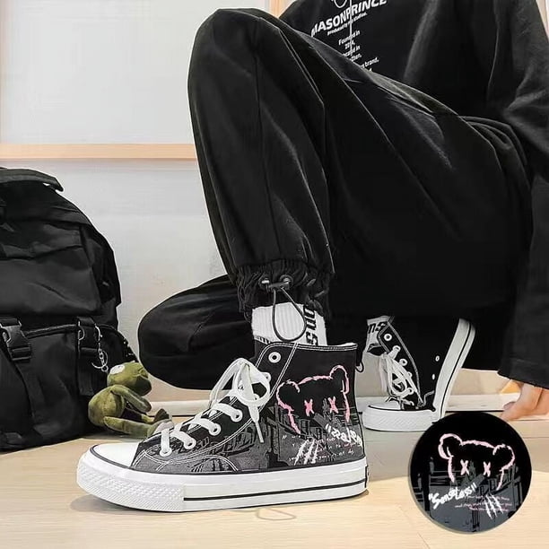 Zapatos de lona de caña alta, zapatillas de deporte para hombres, primavera, adolescentes, estudiantes, todo fósforo, casual, celebridades de Internet