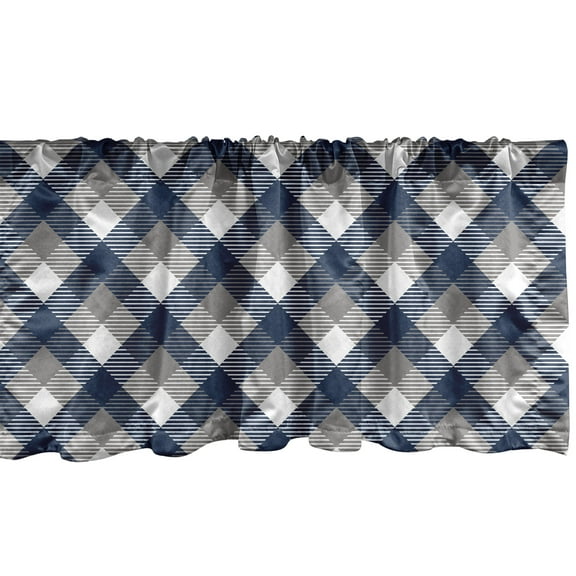 Ambesonne Abstract Window Valance, Checkered Tartan Shape, 54" X 18", Dimgrey White Dark Blue