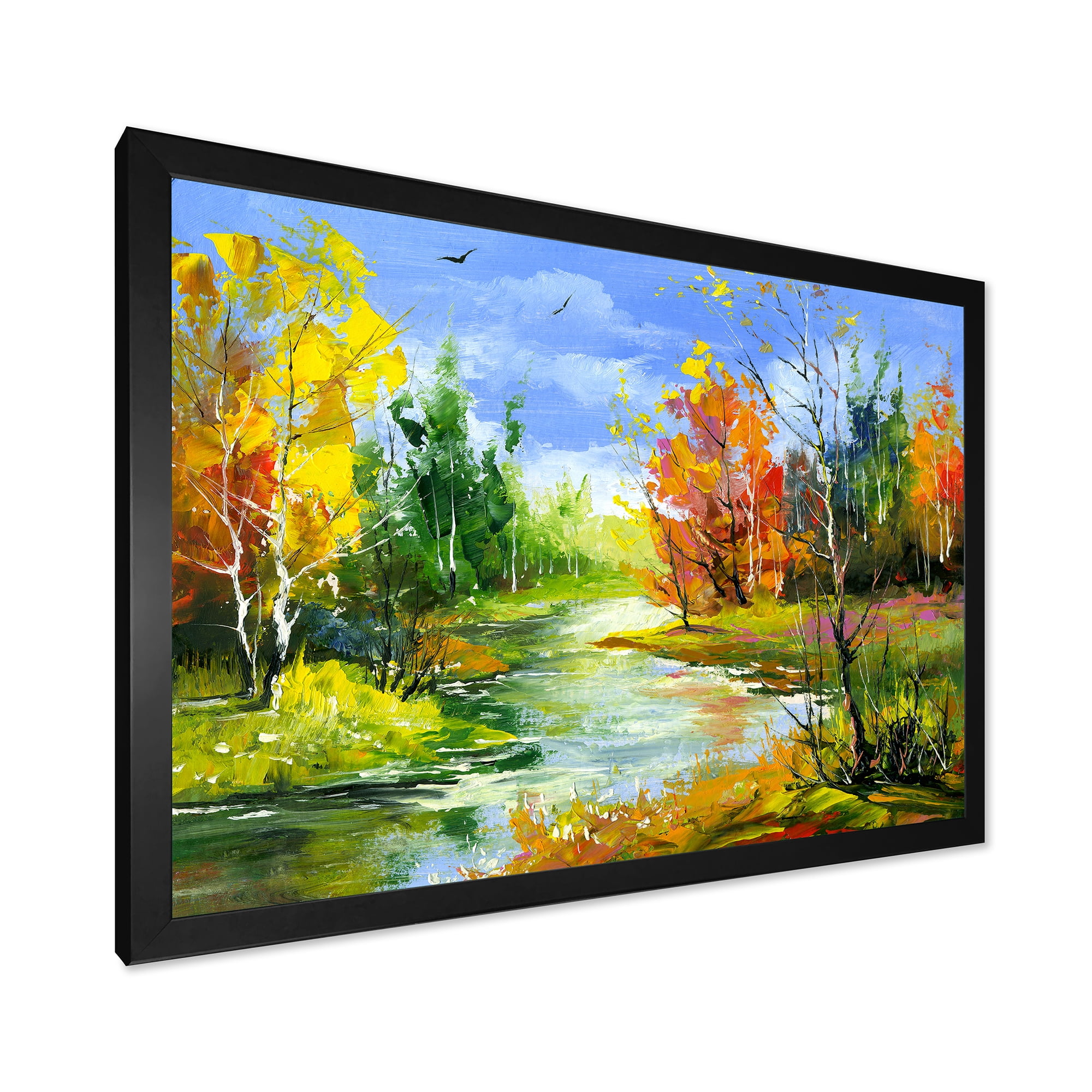 Designart 'Autumn Landscape With Forest and River' Lake House Framed Art Print