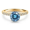 thumbnail image 3 of Gem Stone King 10K Two Tone Gold Persian Blue Moissanite and Lab Grown Diamond Engagement Ring for Women | 1.20 Cttw | Round 6.5MM | Gemstone Birthstone | Size 6, 3 of 6