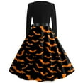 thumbnail image 3 of WTOBBY Women's Flared Halloween Dress Stylish with Bat and Pumpkin Print, V-Neck, Long Sleeves, Hollow Party Design for Casual Retro Fashion Wear ,Black L, 3 of 4