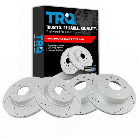 TRQ Front and Rear Performance Brake Rotors Set Premium G-Coated Cross Drilled & Slotted Fits Select 2003-2004 INFINITI G35 2003-2005 Nissan 350Z