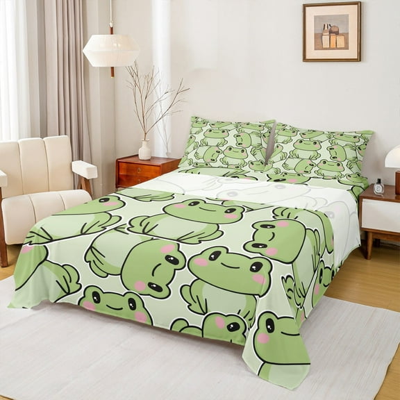 Manfei Cute Frog Twin Sheet Sets,Rustic Wild Animal Twin Fitted Sheet,Cartoon Frog Flat Sheet For Kids,Luxury Bedroom Decor,3-Piece