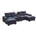 thumbnail image 5 of Hybition Sectional Sofa with 2 ottoman, Chenille Living Room Set, LED Light, Wireless Charging, Storage Console, Cup Holder-Color:Dark Grey, 5 of 9